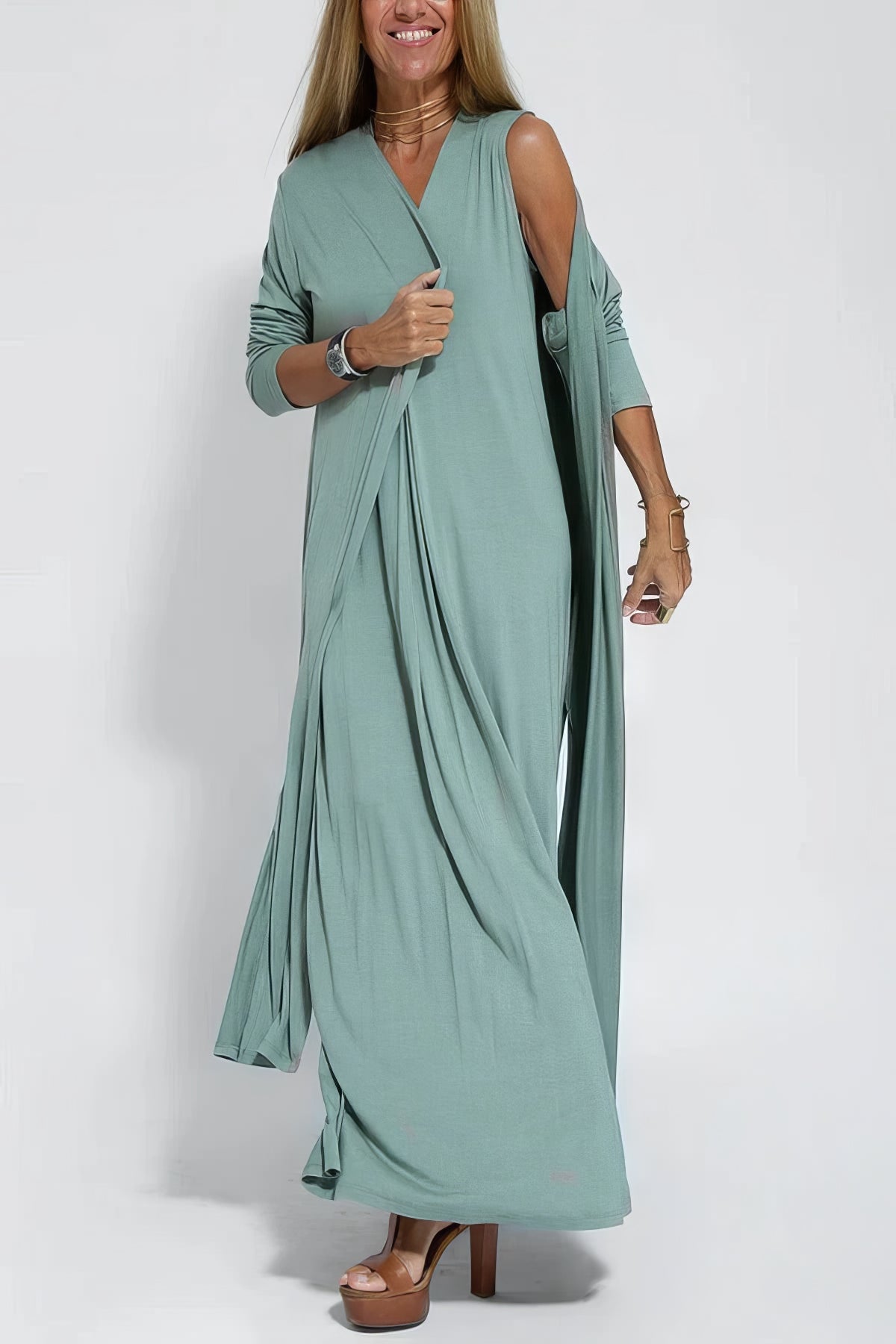 Arvae™ | Elegant Long Dress + Matching Cardigan