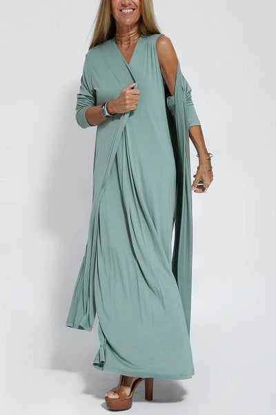 Arvae™ | Elegant Long Dress + Matching Cardigan